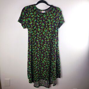 Women's LulaRoe Blue Rose Floral Purple Triangle Hi-Low Midi Dress Size XS